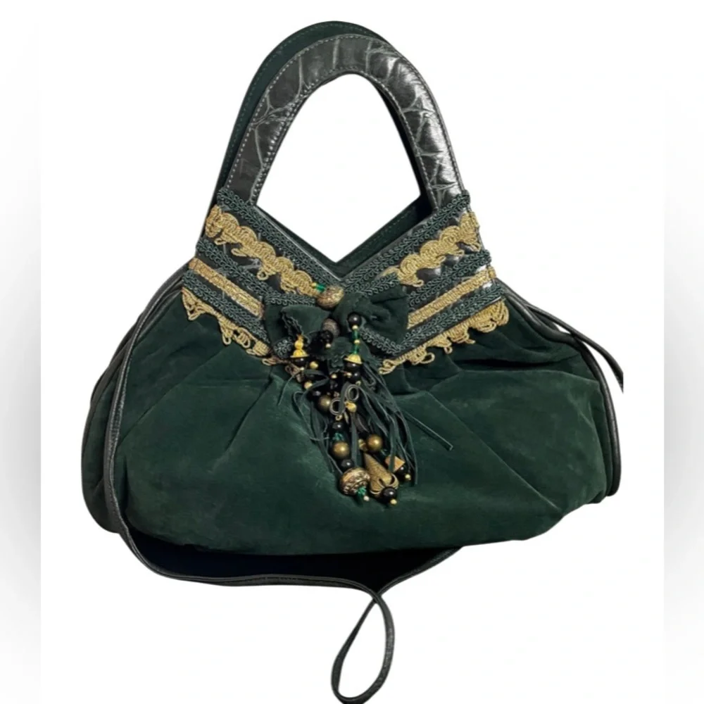 VINTAGE BRACCIALINI Luxury Suede Green Ornate Crossbody or Handbag $999 RARE HTF - Picture 1 of 5